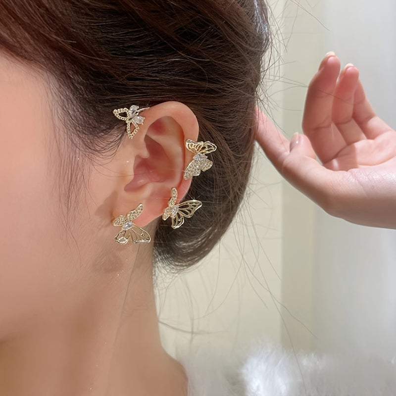GlowifyCare Butterfly Ear Cuff (No Piercing) | Elegant Synthetic Gemstone Ear Hook