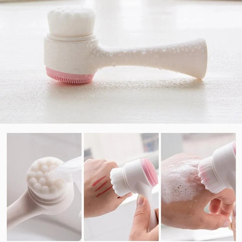 3D Dual‑Sided Silicone Facial Cleansing Brush – Soft‑Bristled Exfoliating & Massaging Face Wash Tool