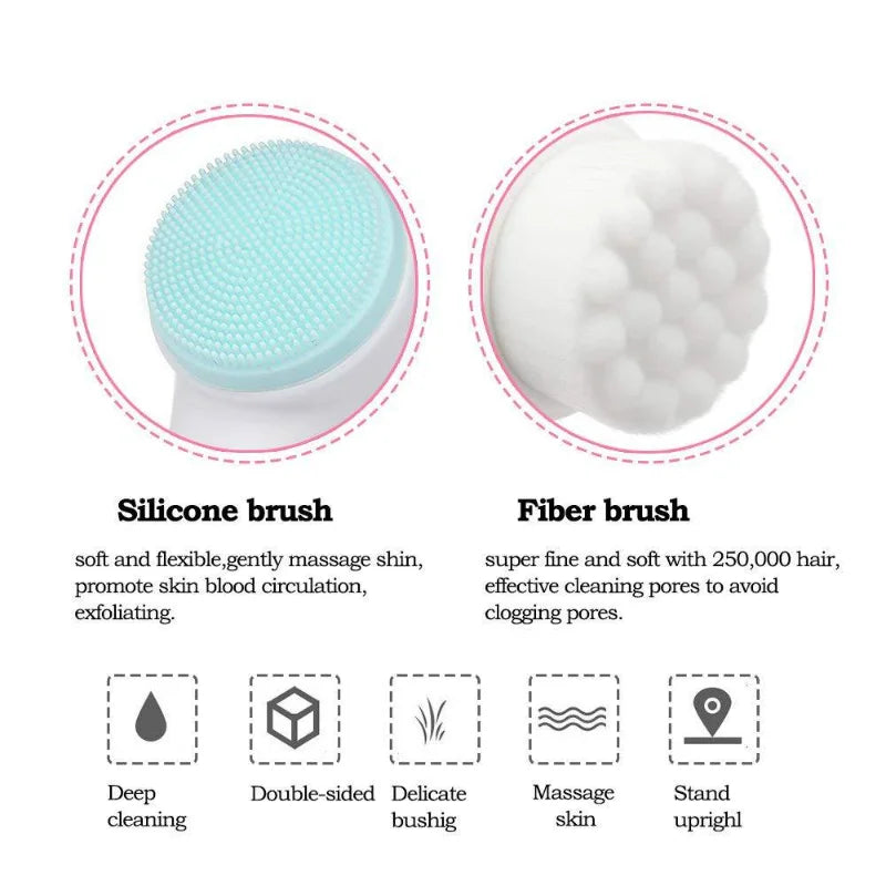 3D Dual‑Sided Silicone Facial Cleansing Brush – Soft‑Bristled Exfoliating & Massaging Face Wash Tool