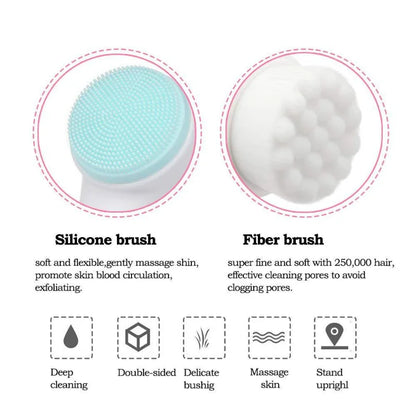 3D Dual‑Sided Silicone Facial Cleansing Brush – Soft‑Bristled Exfoliating & Massaging Face Wash Tool