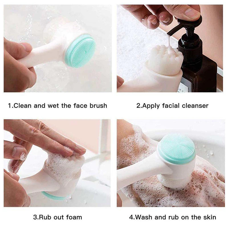 3D Dual‑Sided Silicone Facial Cleansing Brush – Soft‑Bristled Exfoliating & Massaging Face Wash Tool