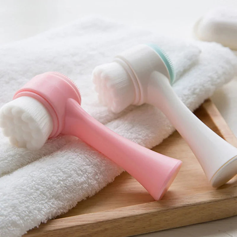 3D Dual‑Sided Silicone Facial Cleansing Brush – Soft‑Bristled Exfoliating & Massaging Face Wash Tool