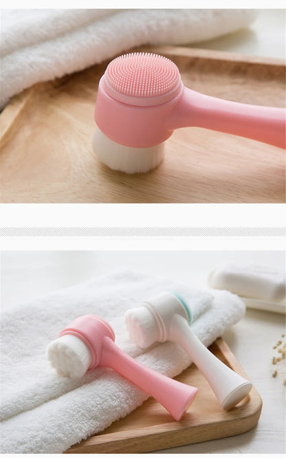 3D Dual‑Sided Silicone Facial Cleansing Brush – Soft‑Bristled Exfoliating & Massaging Face Wash Tool