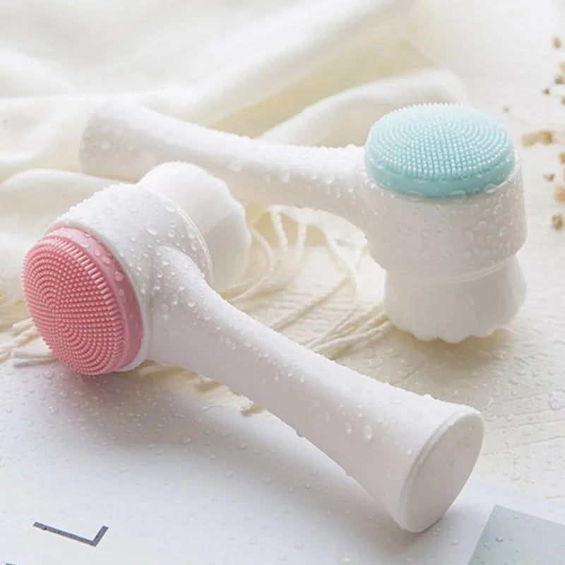3D Dual‑Sided Silicone Facial Cleansing Brush – Soft‑Bristled Exfoliating & Massaging Face Wash Tool