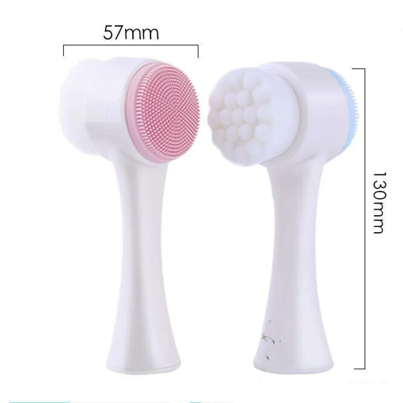 3D Dual‑Sided Silicone Facial Cleansing Brush – Soft‑Bristled Exfoliating & Massaging Face Wash Tool