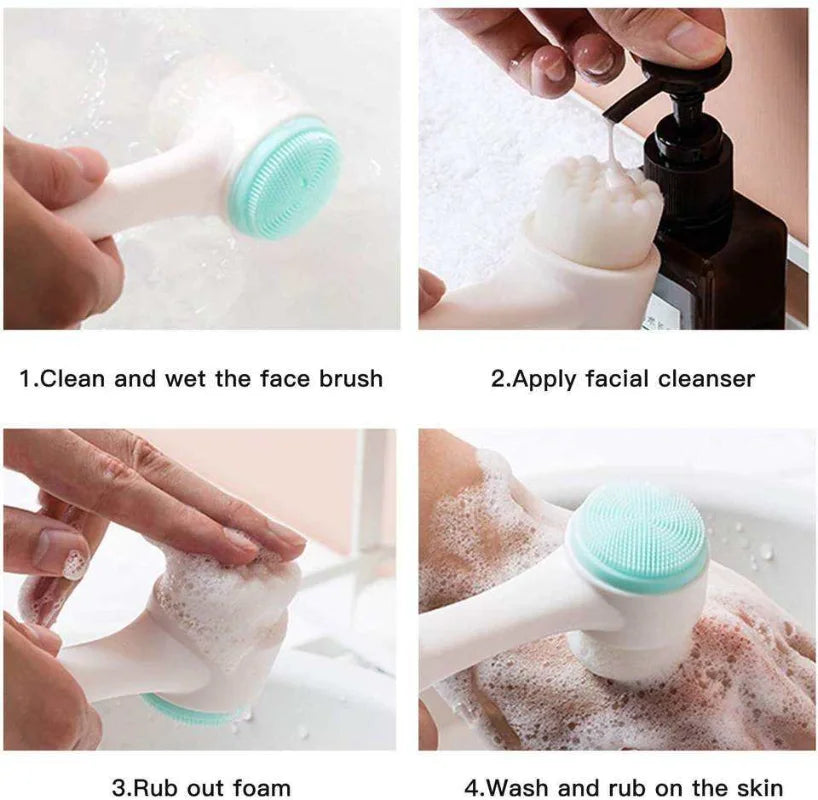 3D Dual‑Sided Silicone Facial Cleansing Brush – Soft‑Bristled Exfoliating & Massaging Face Wash Tool