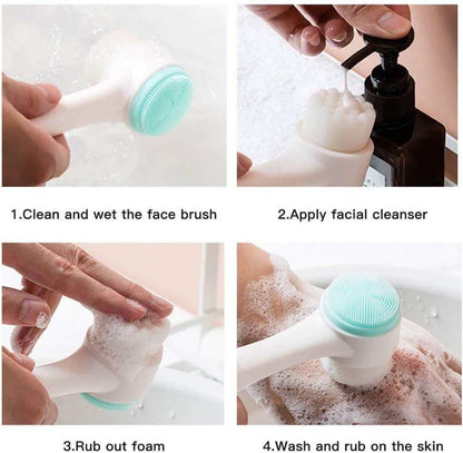 3D Dual‑Sided Silicone Facial Cleansing Brush – Soft‑Bristled Exfoliating & Massaging Face Wash Tool